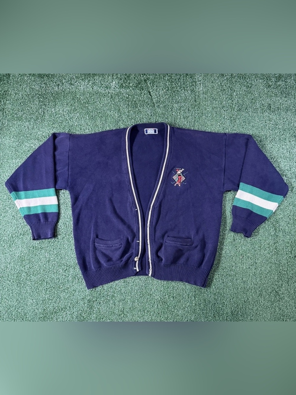 Vintage Sutter & Grant Mens L Sweater Button Up Golf Cardigan Button Up Blue